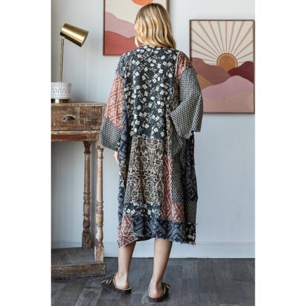 Oli & Hali Washed Mix Media Open Front Pocket Cardigan NEW Size Large - Picture 10 of 10